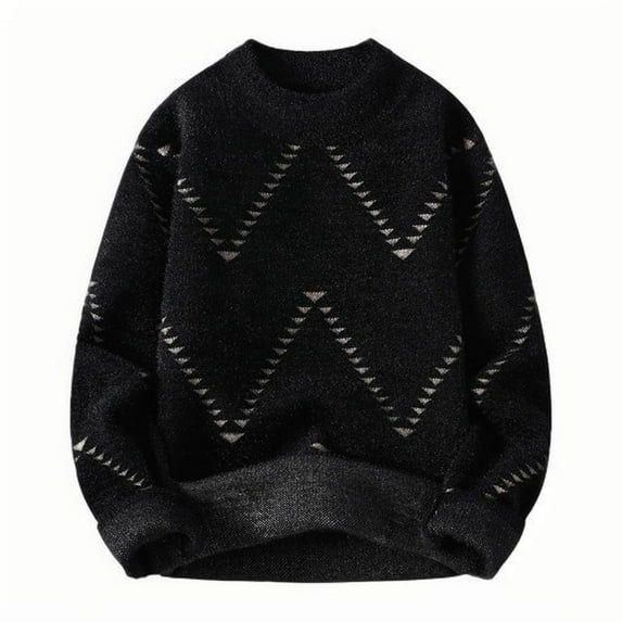 Bcresic Mens Crewneck Pullover Sweater Striped Textured Long Sleeve Knitted Sweaters Casual Solid Jumper Drop Shoulder Knit Blouse Plus Size Clothes,Black 01,Large