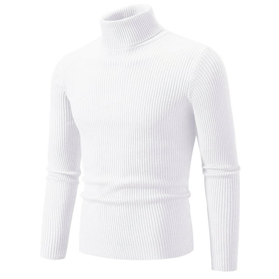 Bcresic Mens Ribbed Slim Fit Knitted Pullover Sweaters Casual Turtleneck Sweater Trendy Pullover Tunic Knitwear Solid Color Plus Size Knit Blouse,White 02,X-Large