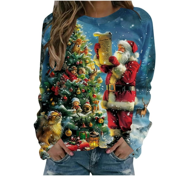 Bcresic Plus Size Snowman Christmas Sweatshirts for Women Xmas Snowflake Graphic Sweatshirt Casual Crewneck Tunic Pullover Tops Holiday Long Sleeve Jumper Hooded Sweaters 2024,01F_Blue,X-Large