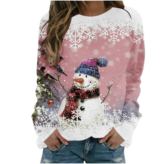 Bcresic Plus Size Snowman Christmas Sweatshirts for Women Xmas Snowflake Graphic Sweatshirt Casual Crewneck Tunic Pullover Tops Holiday Long Sleeve Jumper Hooded Sweaters 2024,01H_Pink,Small