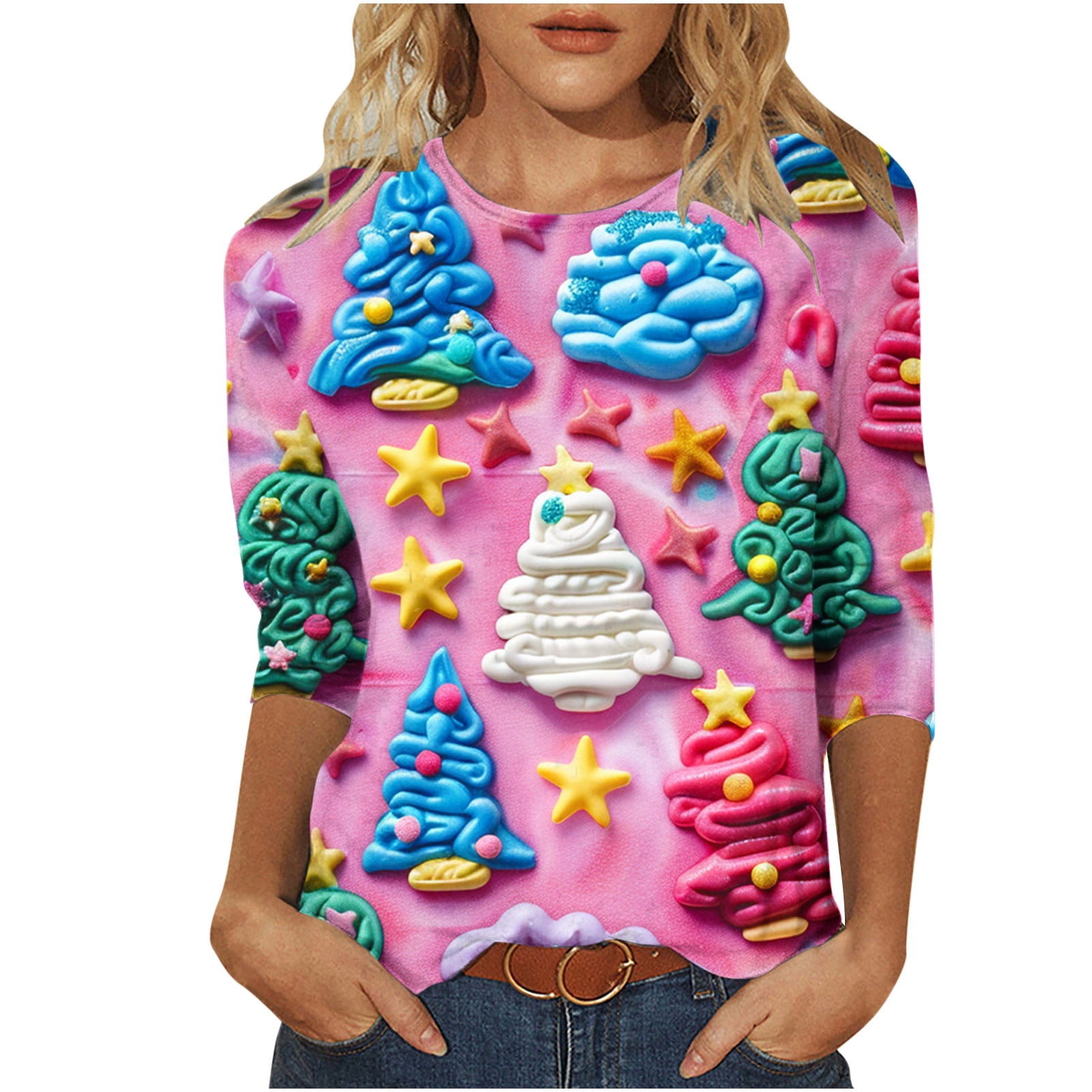Bcresic Plus Size Ugly Christmas Tshirts for Womens Cute 3D Santa ...