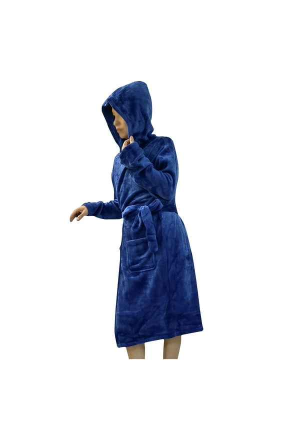 Plush Robes for Women, Unisex Robe Long, Fuzzy Fluffy Nightgown Hooded Bathrobes Soft Fleece Bathrobe Plus Size Warm Winter House Dress with Pockets Clearance Saving,Dark Blue,Medium