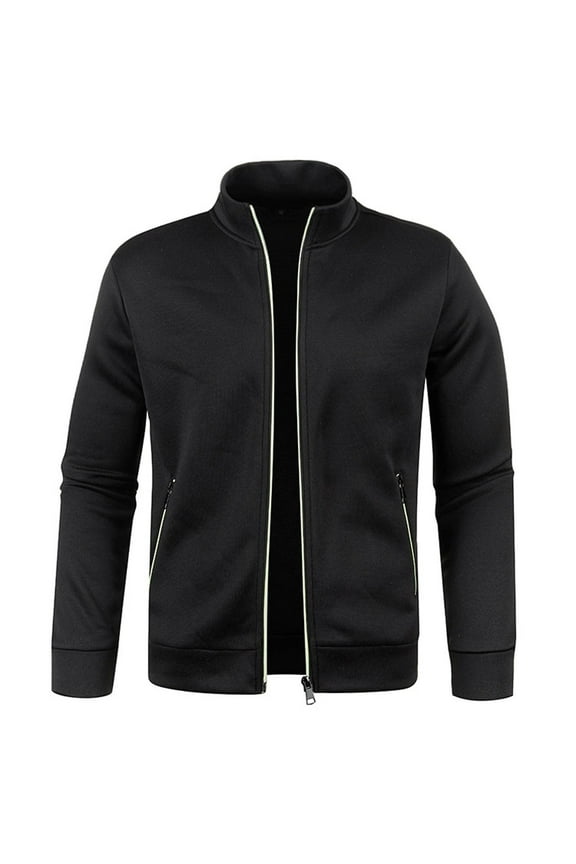 Reduced,Light Fleece Jacket for Men Full Zip Jacket Lightweight Stand Collar Jackets Soft Warm Windproof Casual Coats(Black,X-Large)