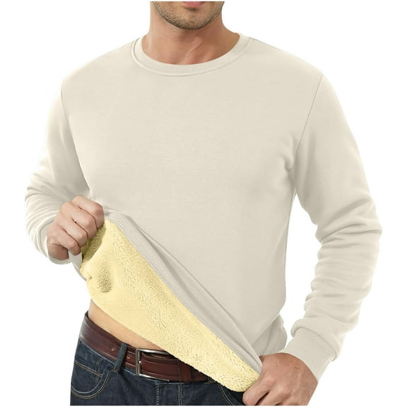 Bcresic Reduced,Men's Fleece Sweatshirt Sherpa Lined Crewneck Pullover Shirts Winter Warm Long Sleeve Sweatshirts Thermal Thick Solid Color Sweaters(Beige,XL)