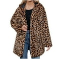 thumbnail image 1 of Bcresic Reduced,Womens Leopard Print Fleece Coat Faux Fur Long Hooded Jackets Fall and Winter Fashion Fuzzy Jacket Fuzzy Warm Open Front Oversized Outwear(Brown,XXXL), 1 of 9