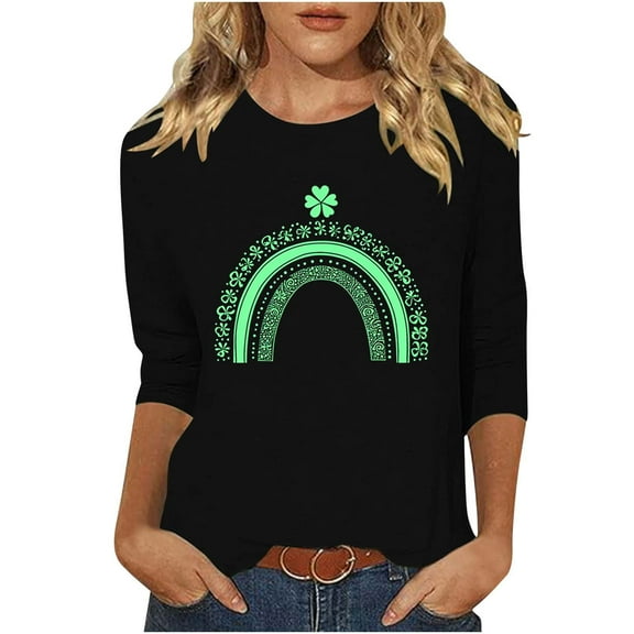 Bcresic Women's St Patrick's Day Shirt 3/4 Sleeve Tops Clover Shenanigans Tees Casual Round Neck Pullover Top Lucky Shamrock T-shirts 2026 Spring Summer Clothes A01-Black,X-Large