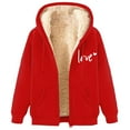 thumbnail image 1 of Bcresic Saving,Hooded Women Fleece Lined Jacket Thick Full Zip Sweater Coats Winter Sherpa Lined Sweatshirt Jackets Cute Love Letter Printed Thermal Jackets(Red,XXL), 1 of 4