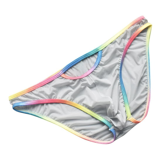 Bcresic Mens Bikini Underwear Low Rise Briefs Color Block Underpants with Built-in U Pouch G-Strings Sexy Lingerie 01-Gray,Large