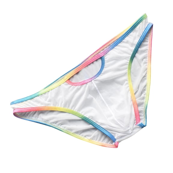 Bcresic Mens Bikini Underwear Low Rise Briefs Color Block Underpants with Built-in U Pouch G-Strings Sexy Lingerie 01-White,Large