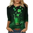 thumbnail image 1 of Bcresic St Patrick's Day Shirt 3/4 Sleeve Tops for Womens,Women 3D Lucky Clover Print T-shirt Crew Neck Pullover,Women's Funny Magic Hat Top Fashion Clothes A01-Green,Large, 1 of 5