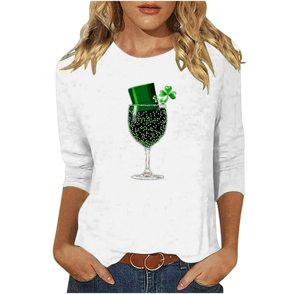 Bcresic Women's St Patrick's Day Shirt 3/4 Sleeve Tops Clover Shenanigans Tees Casual Round Neck Pullover Top Lucky Shamrock T-shirts 2026 Spring Summer Clothes B06-White,XX-Large