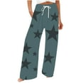 thumbnail image 1 of Bcresic Star Wide Leg Pant for Women Straight Palazzo Drawstring Slacks Elastic High Waisted Trousers Cozy Stretch Loungewear Trendy Streetwear with Pockets,Navy,Small, 1 of 5