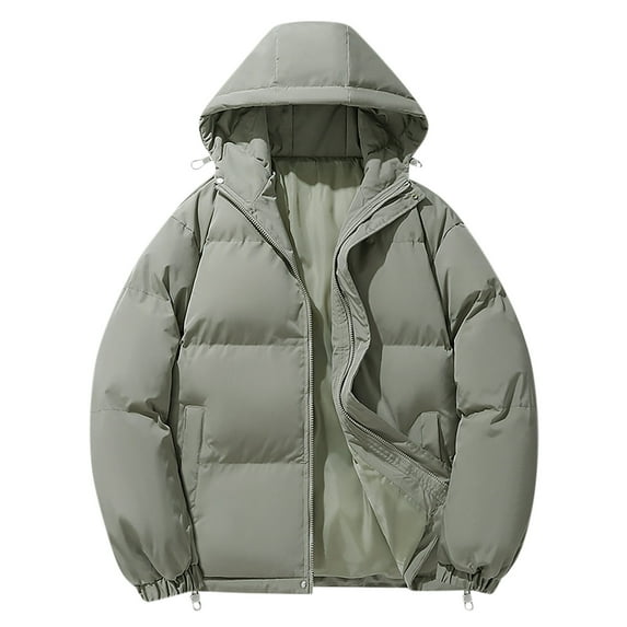 Bcresic Trendy Full Zipper Coat for Men Casual Long Sleeve Elastic Jackets Warm Plus Size Hooded Coats with Pocket Men's Winter Quilted Outerwear,Green,X-Large