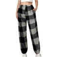 thumbnail image 1 of Bcresic Wide Leg Pants for Womens Fuzzy Fleece Trousers Gingham Plaid Slacks Elastic Waist Sweatpants Teen Girls Winter Warm Jogger Relaxed Fit Slacks Clearance Saving,Black,Medium, 1 of 5