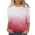 Bcresic Woman Loose Tee Shirts Casual Gradient Tops 3/4 Length Sleeve