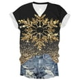 thumbnail image 1 of Bcresic Women Christmas Short Sleeve T-Shirts Cute Snowflake Graphic Shirts Glitter Gradient Printed Tshirt Top Casual V Neck Basic Tee Holiday Tees Xmas Gift Tops Christmas Clothes,Yellow,XX-Large, 1 of 3
