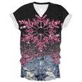 thumbnail image 1 of Bcresic Women Christmas Short Sleeve T-Shirts Cute Snowflake Graphic Shirts Glitter Gradient Printed Tshirt Top Casual V Neck Basic Tee Holiday Tees Xmas Gift Tops Christmas Clothes,Pink,X-Large, 1 of 3