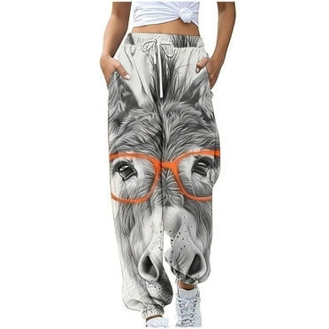 Bcresic Women Cute Donkey Print Jogger Pants Casual High Waisted Elastic Trousers Trendy Baggy Sweatpants with Pockets Loose Workout Cinch Palazzo,Gray #01,XX-Large