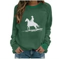 thumbnail image 1 of Bcresic Women Tshirt Cowboy Silhouette Graphic Tops Comfy Long Sleeve Shirts Round Neck Blouses Trendy Tunic Sweatshirts Top Juniors Spring Tees 2025,#09_Crewneck Tee Green,Small, 1 of 4