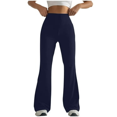 Bcresic Women Tummy Control Pants High Waist Yoga Trousers Butt Lifting Flare Leggings Wide Leg Flared Yoga Pant Workout Athletic Sport Sweatpant,01_Dark Blue,Large