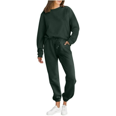 Bcresic Women's 2 Piece Lounge Sets Outfits Long Sleeve Sweatshirt and Sweatpants Crewneck Sweatsuit Drawstring Joggers Elastic Waist Pants Two Pieces Set with Pocket Clearance Deals,Green,XX-Large