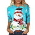thumbnail image 1 of Bcresic Women's Christmas Snowman Tops Womens Crewneck 3/4 Sleeve Tshrit Cute Xmas Tree Snowflake Graphic Shirts Trendy Festival Printed Tunic Top Fall Basic Tee Casual Blouses,Sky Blue,Small, 1 of 6