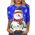thumbnail image 1 of Bcresic Women's Christmas Snowman Tops Womens Crewneck 3/4 Sleeve Tshrit Cute Xmas Tree Snowflake Graphic Shirts Trendy Festival Printed Tunic Top Fall Basic Tee Casual Blouses,Blue,X-Large, 1 of 6