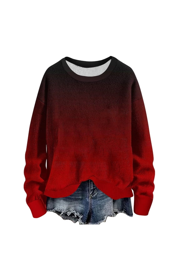 Women's Crewneck Sweatshirt Color Block Pullover Tops Ribbed Sweatshirts Casual Dropped Shoulder Long Sleeve Jumper Fall Fashion Clothes,A03-Wine,X-Large