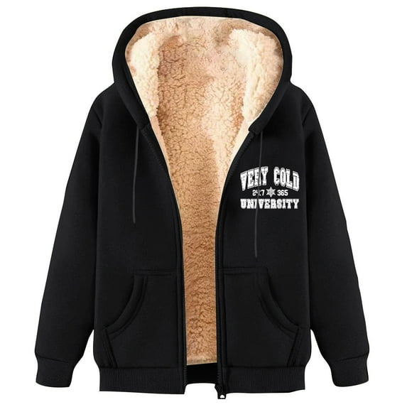 Bcresic Women's Fleece Hoodie Jacket Cozy Sherpa Lined Zip Up Warm Hoodies Sweatshirt Winter Thermal Sweater Hooded Coat(Black,XXXL)