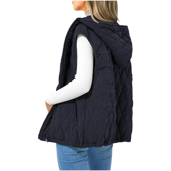 Bcresic Women's Quilted Puffer Vest Stand Collar Waistcoat Zip Up Jackets Lightweight Cotton Down Jacket Sleeveless Outwear Winter Warm Vests with Pockets Saving,Navy,Small