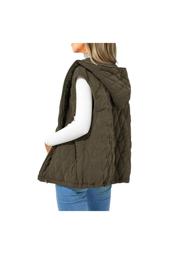 Women's Quilted Puffer Vest Stand Collar Waistcoat Zip Up Jackets Lightweight Cotton Down Jacket Sleeveless Outwear Winter Warm Vests with Pockets Saving,Army Green,Large