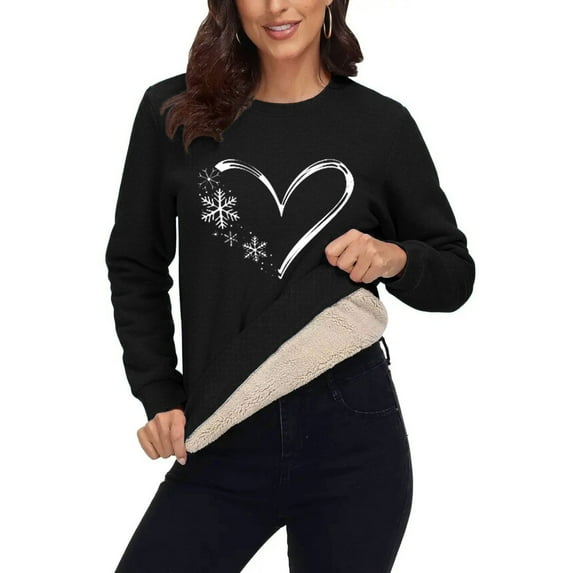 Bcresic Women's Winter Hoodies Pullover Sherpa Fleece Warm Heavyweight Sweatshirt Cute Love Heart Printed Sweatshirts(Black,XL)