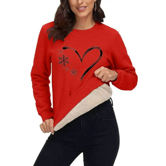 Bcresic Women's Winter Hoodies Pullover Sherpa Fleece Warm Heavyweight Sweatshirt Cute Love Heart Printed Sweatshirts(Red,XXXL)