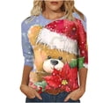 thumbnail image 1 of Bcresic Womens 3/4 Sleeve Tops for Christmas Cute Bear Graphic Tshirt Merry Christmas Shirt Funny Xmas 3D Printed Tunic Top Casual Crewneck Pullover Blouse Holiday Basic Tee Outfits,#01_Blue,Large, 1 of 5