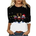 thumbnail image 1 of Bcresic Womens 3/4 Sleeve Tops Red Wine Glass Graphic Shirts for Christmas Trending Santa Hats Elk Print Tshirts Crewneck Tunic Tops Casual Comfy Xmas Clothing Cute Holiday Pullover,01A_Black,Large, 1 of 5