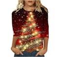 thumbnail image 1 of Bcresic Womens 3/4 Sleeve Tops Red Wine Glass Graphic Shirts for Christmas Trending Santa Hats Elk Print Tshirts Crewneck Tunic Tops Casual Comfy Xmas Clothing Cute Holiday Pullover,01C_Gold,Large, 1 of 5