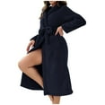thumbnail image 1 of Bcresic Womens Fleece Hooded Robe, Soft Warm Bathrobe Plush Fleece Bathrobes Thicken Fuzzy Nightgown Comfy Housecoat Mid Fluffy Sleepwear with Belt Clearance Saving,Navy,Small, 1 of 8