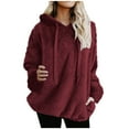 thumbnail image 1 of Bcresic Womens Fuzzy Hoodies Oversized Sherpa Pullover Hoodie with Pockets Dual Fleece Athletic Sweatshirt Cozy Soft Fall Winter Warm Hooded Coat Casual Sport Drawstrings Hoodies Top,Wine,Large, 1 of 6