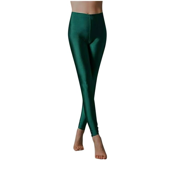 Bcresic Womens Leggings Metallic Shiny Legging Pants Elastic High Waisted Trousers Fitness Glossy Tights Metallic Dance Pant Fitness Glossy Tight Pants Saving,Green,Medium