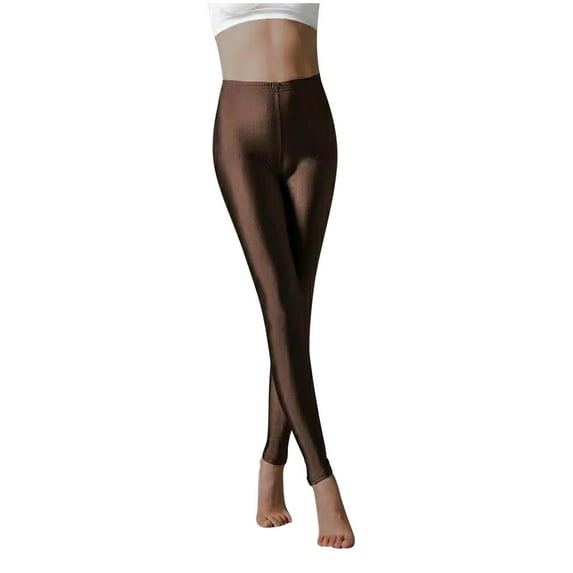 Bcresic Womens Leggings Metallic Shiny Legging Pants Elastic High Waisted Trousers Fitness Glossy Tights Metallic Dance Pant Fitness Glossy Tight Pants Saving,Brown,Medium