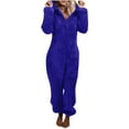 thumbnail image 1 of Bcresic Womens Onesie Pajamas Plush Hooded Jumpsuit Sherpa Fuzzy Pajama Long Sleeve Nightgowns Cute Cat Winter Warm Rompers Zipper Sleepwear for Women Clearance Saving,Blue,Large, 1 of 6