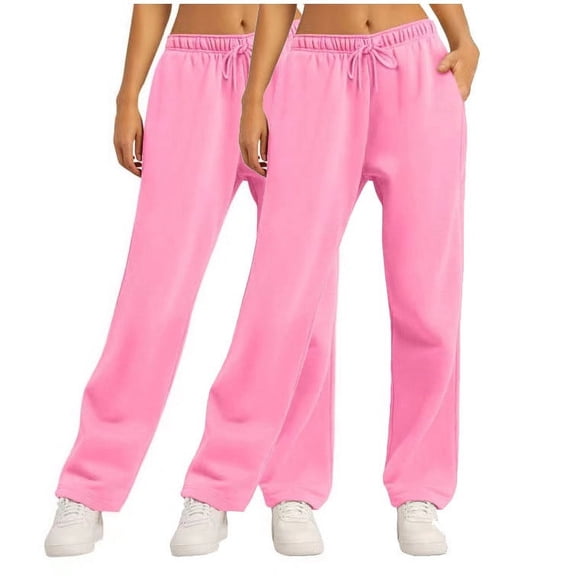 miqiqism Womens Solid Sweatpants Loose Fit Lounge Trouser Casual Walkout Athletic Pant Trendy Medium Waist Cinch Bottom Juniors Fleece Sweatpant with Pockets,Pink,Small