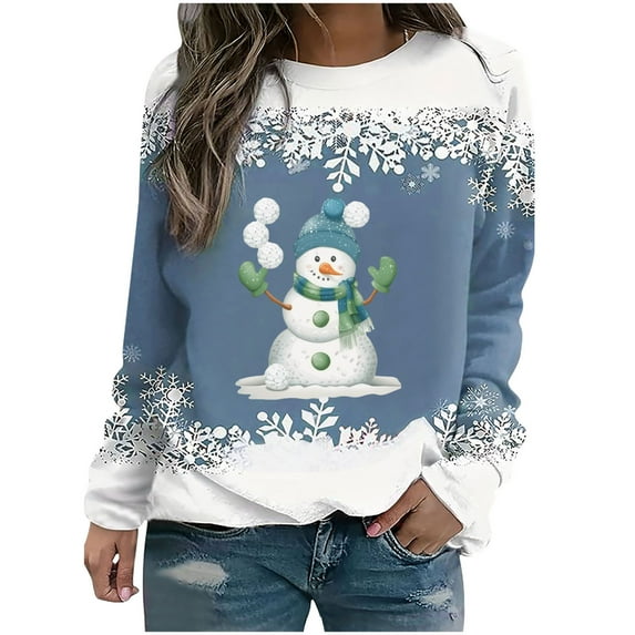 Bcresic Xmas Snowman Raglan Shirts for Womens Christmas Crewneck Tunic Sweatshirts Cute Snowflake Graphic Pullover Tops Classic Trendy Raglan Long Sleeve Jumper Hoodie Sweater,#03_Blue,XX-Large