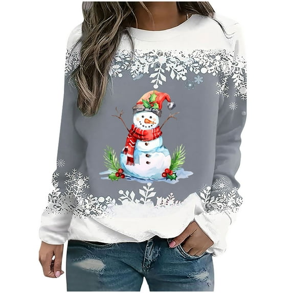 Bcresic Xmas Snowman Raglan Shirts for Womens Christmas Crewneck Tunic Sweatshirts Cute Snowflake Graphic Pullover Tops Classic Trendy Raglan Long Sleeve Jumper Hoodie Sweater,#02_Gray,XX-Large