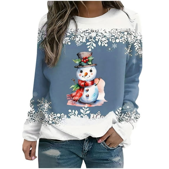 Bcresic Xmas Snowman Raglan Shirts for Womens Christmas Crewneck Tunic Sweatshirts Cute Snowflake Graphic Pullover Tops Classic Trendy Raglan Long Sleeve Jumper Hoodie Sweater,#01_Blue,X-Large