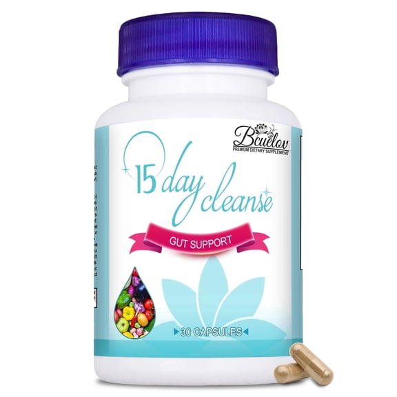 Bcuelov 15 Day Cleanse Digestive Supplement,with Psyllium Husk,Gut Support,30 Capsules