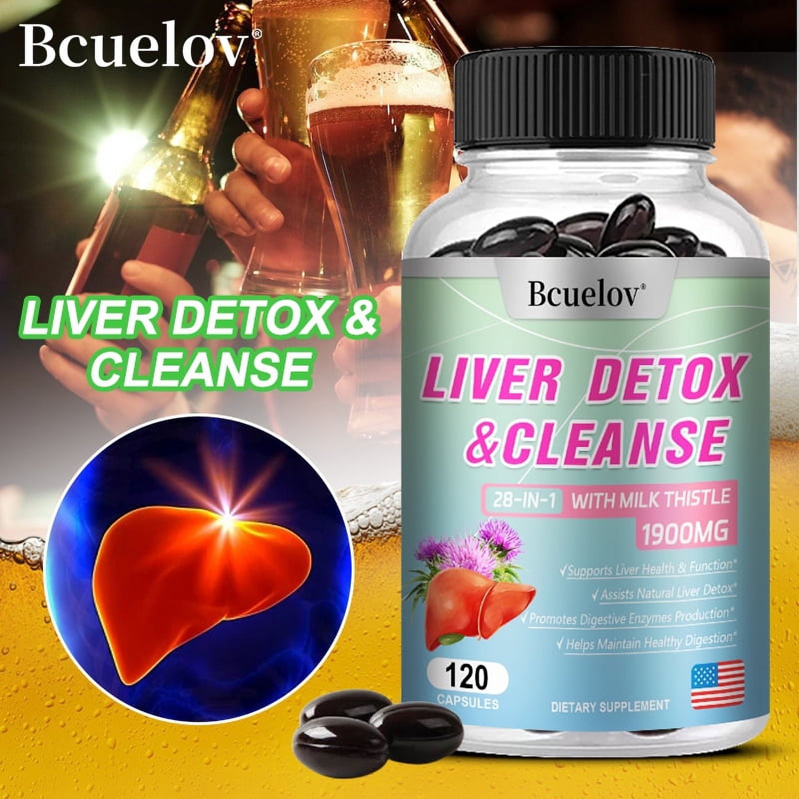 Bcuelov 28-in-1 Liver Cleanse Detox & Repair Fatty Liver Formula - Milk 