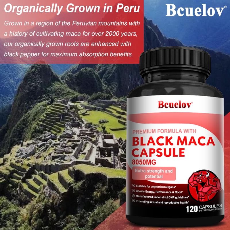 Bcuelov Black Maca Root Extract Capsules Maximum Potency 8050 mg
