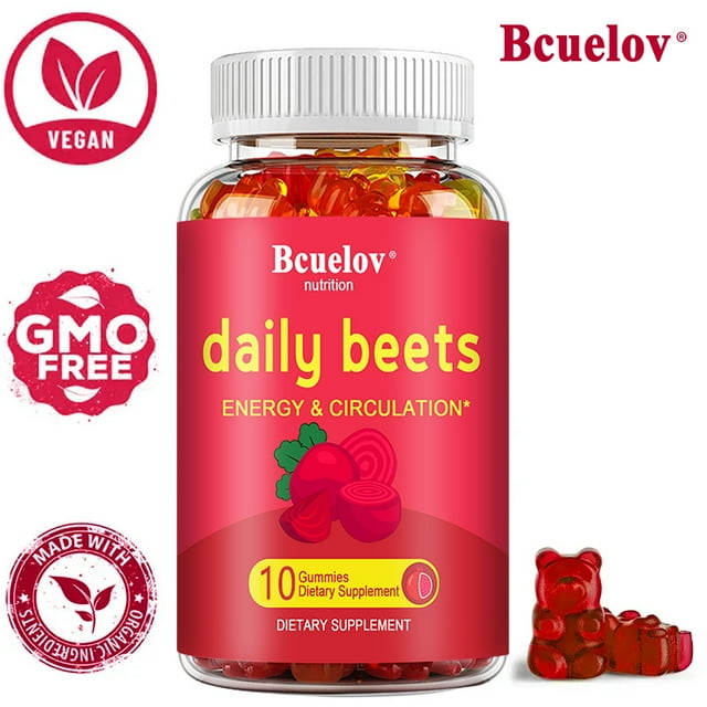 Bcuelov Daily Beetroot Energy Gummies Nitric Oxide Production & Blood Pressure Support Grape