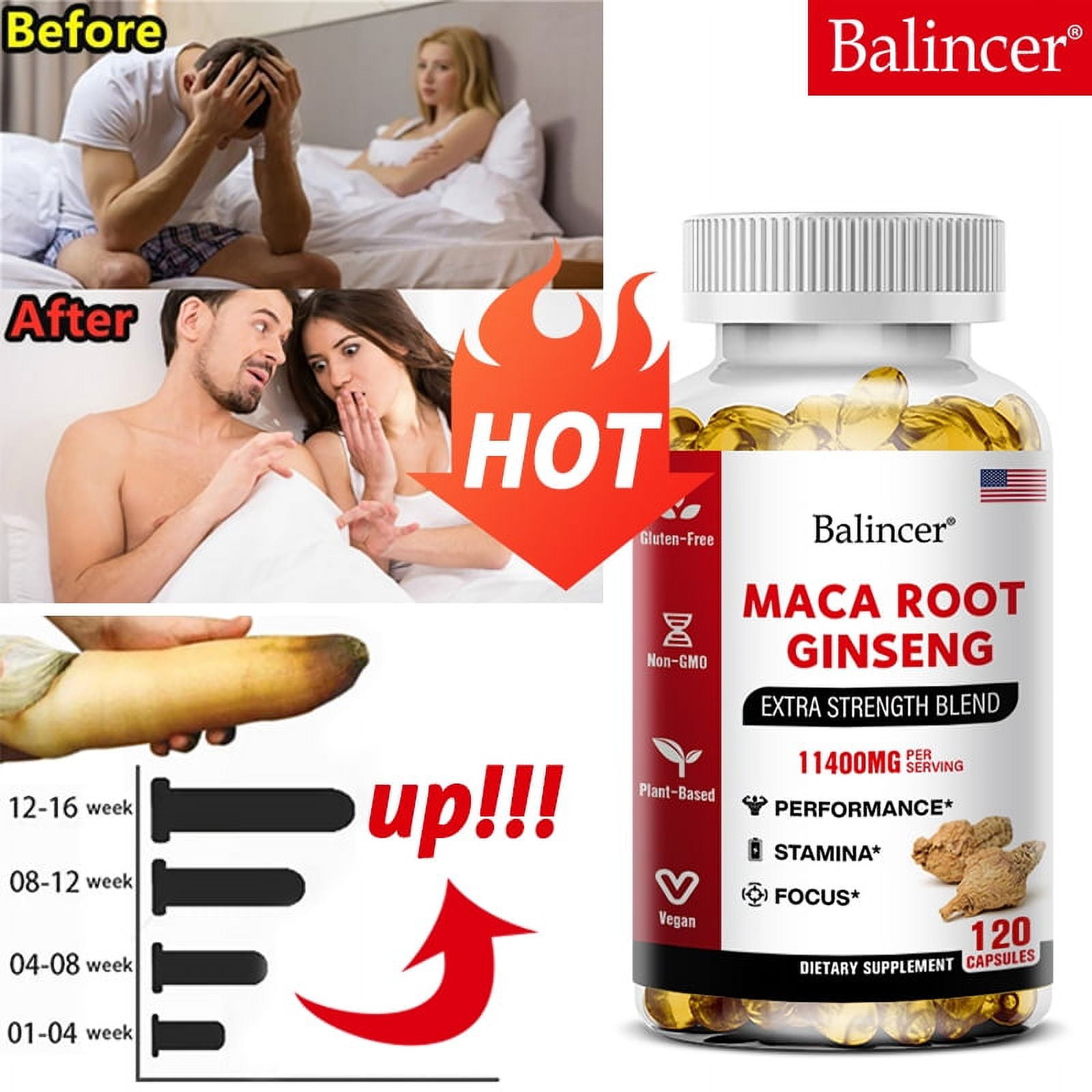 Bcuelov - Maca Root Capsules 10,000 mg  Korean Ginseng 1,400 mg - Black  Red  Yellow Maca Root, 10x Concentrated Extract Ginseng Capsules - Ultra